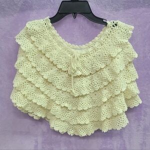 Newport News Cream Crochet Ruffle Poncho